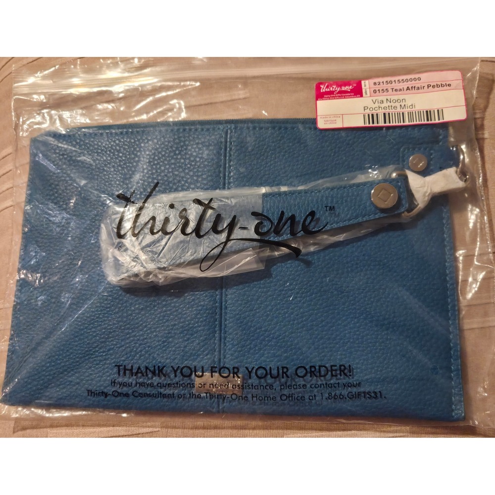 Thirty-One Retired Via Noon Pochette Midi Teal Affair Pebble Wristlet Clutch NIP